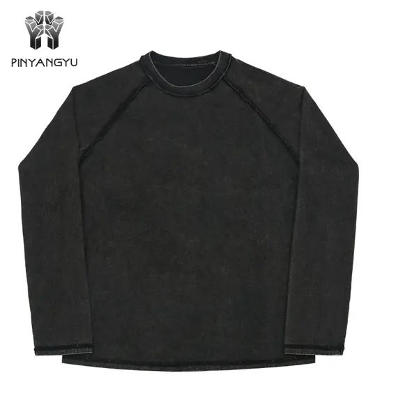 High Quality Plain Custom design logo Vintage Long Sleeve Blank Tshirt Faded T Shirt Longsleeve Washed T-shirt