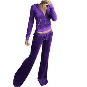 Ensembles de survêtements deux pièces pour femmes, en <span class=keywords><strong>velours</strong></span> et <span class=keywords><strong>velours</strong></span> côtelé, avec vestes courtes zippées et pantalons évasés, ornés de strass, personnalisables, pour le printemps et la détente - Product Image 5