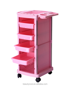 Chariot de rangement roulant moderne en plastique rose pour salon de coiffure et spa, idéal pour les coiffeurs et stylistes - Product Image 2