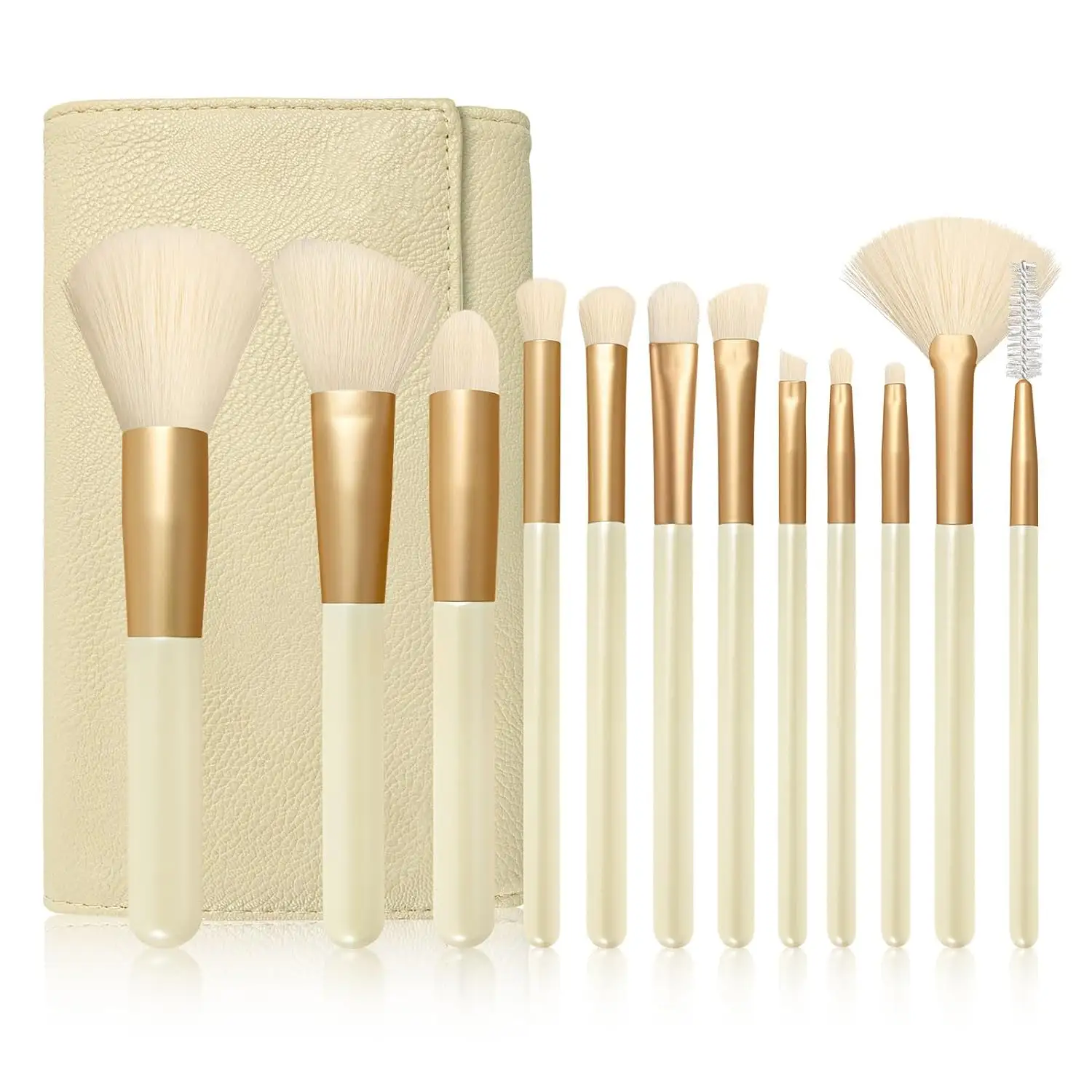 Emas Set kuas Makeup wanita, kuas Makeup profesional Premium lembut 12 buah