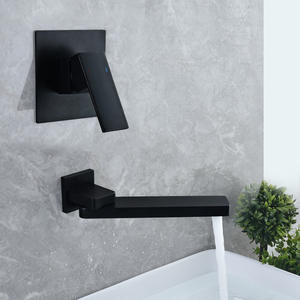 Robinet mitigeur de lavabo carré noir mat, montage <span class=keywords><strong>mural</strong></span> et pliable à 2 trous, <span class=keywords><strong>eau</strong></span> chaude et froide, <span class=keywords><strong>prix</strong></span> <span class=keywords><strong>d</strong></span>'usine - Product Image 2