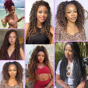 Extensions per capelli sintetici all'ingrosso, morbidi, effetto dread, 18 pollici, New Wave Ombre, per trecce all'uncinetto, ricci, Sister Goddess Faux Locs, 20 pezzi - Product Image 6
