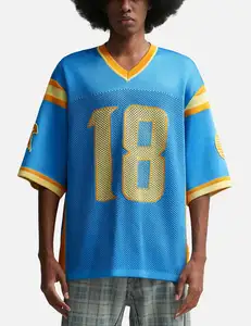 Kaus sweater rajutan leher v, atasan rajut mode desain logo kustom kaus crochet Lengan Pendek rajutan sepak bola basket
