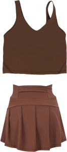 42 couleurs prêtes à être expédiées Débardeur profond à col en V dans le <span class=keywords><strong>dos</strong></span> en U Jupe de tennis plissée à taille haute Tenue quotidienne décontractée Ensemble <span class=keywords><strong>2</strong></span> pièces pour femmes - Product Image 6