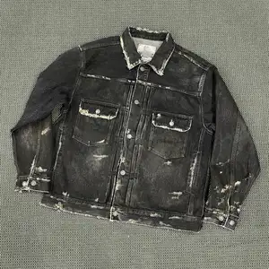 OEM High quality brand logo top model vintage washed custom mens selvedge denim jeans jacket