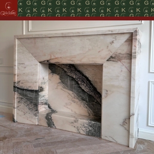 GOLDKING Elegante Revestimiento de Chimenea de Mármol Rosa Tabaco para Sala de Estar Residencial, Crema Cálido con Vetas Gris Carbón Pulido OEM - Product Image 2