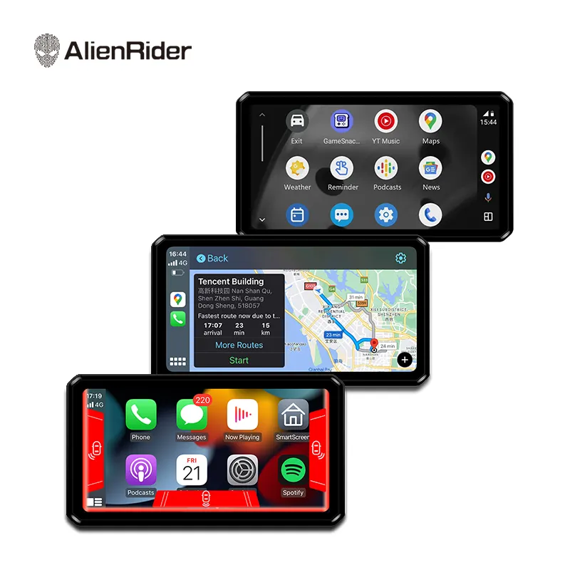 AlienRider M2 Pro Motocicleta CarPlay Navegação Android Auto Gravação Dupla Traço Cam Com Tela de Toque de 6 Polegadas 77 GHz Radar BSD