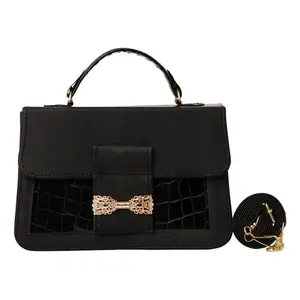 Sac bandoulière noir Fana à poignée unique, fermeture éclair étanche, doublure en nylon, motif alligator, pour femme, usage quotidien - Product Image 1