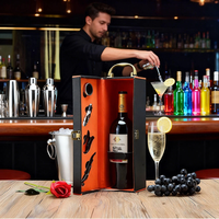 Coffret Cadeau Vin Personnalisé Vintage 1 Bouteille en Cuir PU Noir PVC Premium avec Poignée Classique en MDF pour Voyage et Stockage en Gros