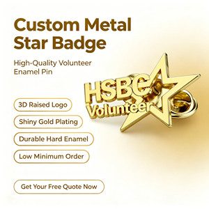 Insignia <span class=keywords><strong>de</strong></span> Metal Personalizada en Forma <span class=keywords><strong>de</strong></span> Estrella, Chapada en Oro, Logotipo 3D en Relieve, Esmalte Duro, Certificación ISO, Diseño Gratuito, MOQ Bajo, Regalo para Voluntarios, OEM - Product Image 1