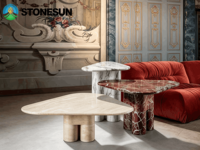 Table d'appoint STONESUN au design italien moderne avec panneau de base en pierre, meubles de style bois pour salon