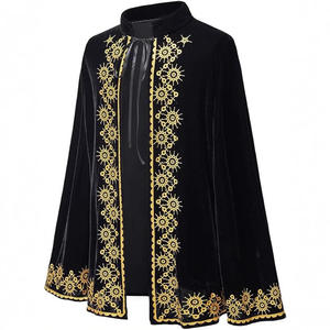 Capa de terciopelo real <span class=keywords><strong>medieval</strong></span> personalizada con adorno dorado gótico obispo capa Iglesia ceremonia túnica vampiro disfraz de Halloween - Product Image 2