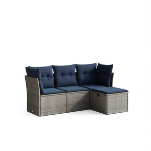 Conjunto de Sofá de Patio de Ratán Sintético Gris con Cojines, Muebles de Jardín con Almacenamiento, Asientos para 4 Personas, Diseño Contemporáneo - Product Image 1