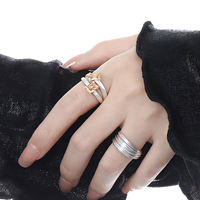 Bague de luxe en or 18 carats à deux pierres pour femmes, réglable, en argent sterling 925, double couche de zircon, bijoux fins personnalisés, vente en gros