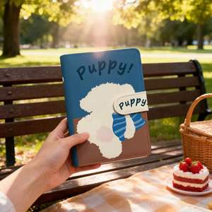 Cuaderno A6 de piel sintética a cuadros con diseño de perro vista por detrás, cuaderno de hojas sueltas para estudiantes con páginas interiores gruesas para tomar notas - Product Image 2
