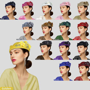 Béret en feutre de laine avec appliques pour femme, style rétro britannique, pour hôtesse de l'air, chapeau d'étiquette - Product Image 1