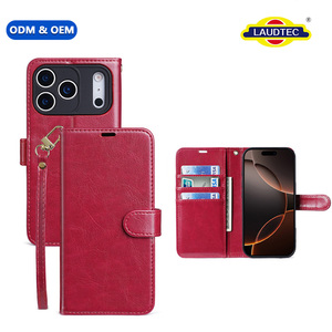 Étui portefeuille en cuir PU à fermeture magnétique pour iPhone 15 16 Pro Max avec 3 emplacements pour cartes et béquille de protection – Vente en gros - Product Image 1
