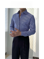 Chemise Homme Rayée Italienne Slim-Fit Décontractée Col Design Caractère Tendance Affaires Britannique Fil Teint Tricotée Printemps 100% Coton