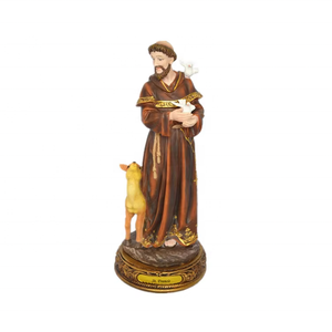 Statua Religiosa Cattolica Nuova OEM in Poliresina Ecologica, Figurina Artistica di <span class=keywords><strong>San</strong></span> Francesco, Decorazione Natalizia con Croce - Product Image 1