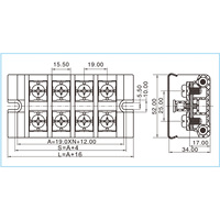 Bloque de Terminales de Alimentación Personalizado Temile de 19 mm, Aprobado por CE CUL, 3 Pines, 600 V, 65 A, Tornillos de Latón Negro, -40 °C~120 °C, Modelo Pd 14-xx-00