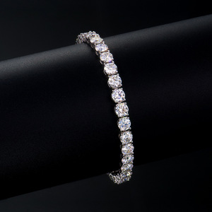 Men's S925 Sterling <b>Silver</b> Tennis Style <b>Charm</b> Bracelet 5MM Zircon Inlaid Fine Chain Link Perfect Gift for Boyfriend - Product Image 1