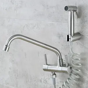 304 SUS çok fonksiyonlu çift kontrol hızlı açılış musluk duvara monte tek soğuk mutfak lavabo musluğu çamaşır makinesi