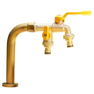 <span class=keywords><strong>Robinet</strong></span> <span class=keywords><strong>de</strong></span> <span class=keywords><strong>jardin</strong></span> en laiton massif à double sortie avec poignée jaune pour cour extérieure, ferme, terrasse, <span class=keywords><strong>robinet</strong></span> d'eau anti-gel - Product Image 5