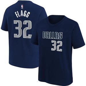 Dallas Mavericks Flagg 32 Navy Youth Performance Jersey T-Shirt pour garçons, vêtements de basket-ball à col rond qui évacuent l'humidité - Product Image 1