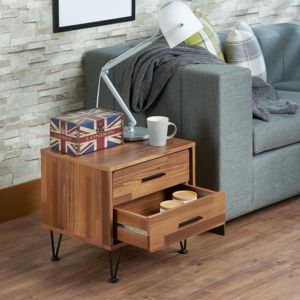<b>Walnut</b> Finish Accent <b>Table</b> With Two Drawers And Metal Legs For Living Room Or Bedroom Use - Product Image 6