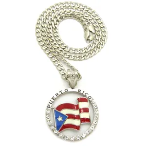 Popular Alloy Hip-Hop Jewelry Iced out Puerto Rican Flag Round Pendant for Fashion