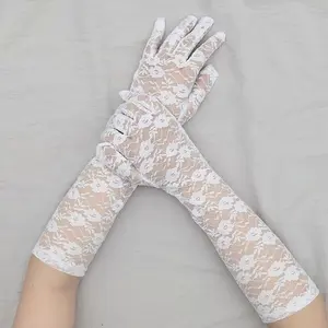 Lady Elbow Length Lace Gloves Party Wedding Ceremony Lace Sexy Long Bride Finger Gloves For Adult
