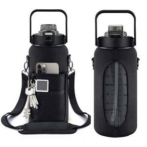 Logo personnalisé 2000ml Gym noir demi-Gallon <span class=keywords><strong>2L</strong></span> manchon de rangement en néoprène bouteilles d'eau de motivation avec sangle - Product Image 1