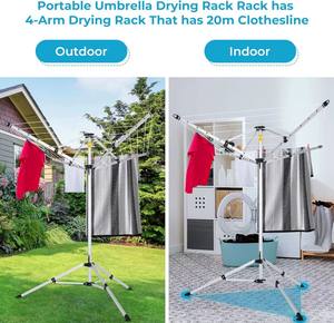 Séchoir à <span class=keywords><strong>linge</strong></span> naturel pour l'extérieur, portable, à 4 bras, en aluminium. - Product Image 2