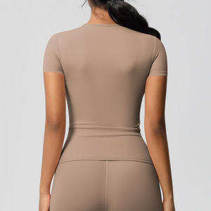 Camiseta Deportiva de Manga Corta para Mujer, Cuello Redondo, Color Sólido, para Yoga y Fitness - Product Image 4