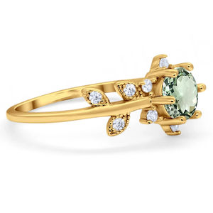 Bague de fiançailles classique en or jaune 10/14/18 carats, vente en gros, améthyste verte naturelle ronde et diamant exquis - Product Image 2