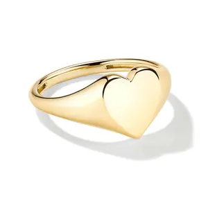 Gemnel statement 925 sterling silver minimalist 18k gold custom engraved blank heart signet ring