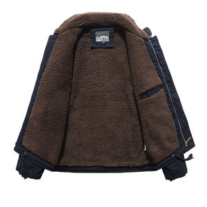 Chaqueta acolchada de algodón con logotipo personalizado, chaqueta de trabajo para hombre de mediana edad, gruesa, con forro de terciopelo, estilo retro, de lana de cordero. - Product Image 4