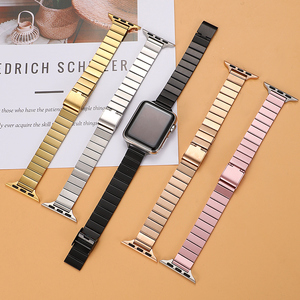 Cinturino in acciaio inossidabile compatibile con <span class=keywords><strong>Watch</strong></span> Charm per serie 7 6 5 4 3 2 1 <span class=keywords><strong>SE</strong></span>, colore Starlight, effetto bambù. - Product Image 1