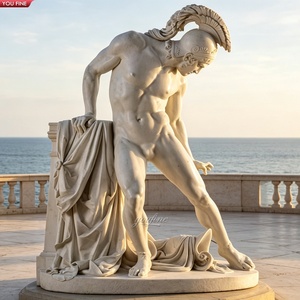 Statua di Atleta Greco in Marmo Bianco Intagliata a Mano YOUFINE, Figura Maschile Classica in Posa Contrapposta per Arredamento Costiero - Product Image 2