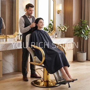 Sillón de Barbería Hidráulico Dorado de Lujo, Estilo Europeo, para Salón de Belleza, Peluquería, Estudio de Barbería - Product Image 2