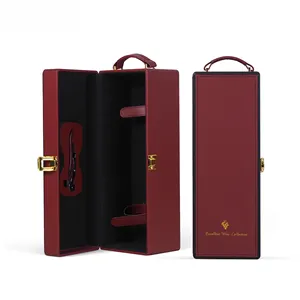 Newest Design Single Wine Leatherette Box Packaging With Wine Accessory Gift Set Pu Leather Wine Gift Box