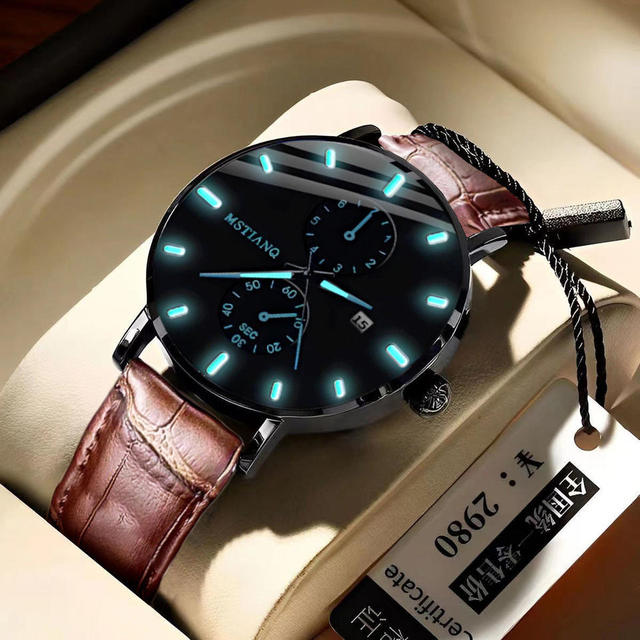 MSTIANQ LP06 Fashion Brand Luxury Sports Quartz Watch Leather Strap Waterproof Business Casual Wristwatch for Men  Montre Reloj