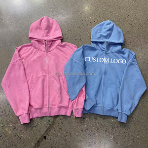 เสื้อฮู้ดซิปแบบมีฮู้ดพิมพ์โลโก้ตามสั่งขายส่ง ทรงโอเวอร์ไซส์ ไหล่ตก ผ้าเฟรนช์เทอร์รี่ ซิปยาวเต็มตัว - Product Image 1