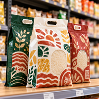 Sac d'emballage pour riz imprimé sur mesure à huit soudures latérales, pochette en plastique de qualité alimentaire avec poignée, fermeture éclair et fenêtre transparente pour céréales et riz
