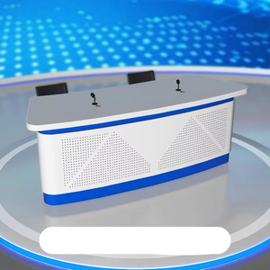 Consolle per <span class=keywords><strong>Centro</strong></span> di Comando <span class=keywords><strong>Commerciale</strong></span>, Scrivania con Pannello in Legno Curvo per Sala di Controllo, Arredamento per Studio di Trasmissione - Scrivania per Presentatori - Product Image 5