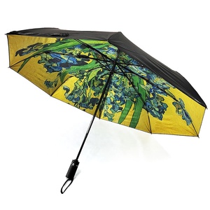 Pongee jarrón con lirios contra un fondo amarillo a prueba de viento compacto viaje automático plegable portátil regalo de negocios paraguas - Product Image 2