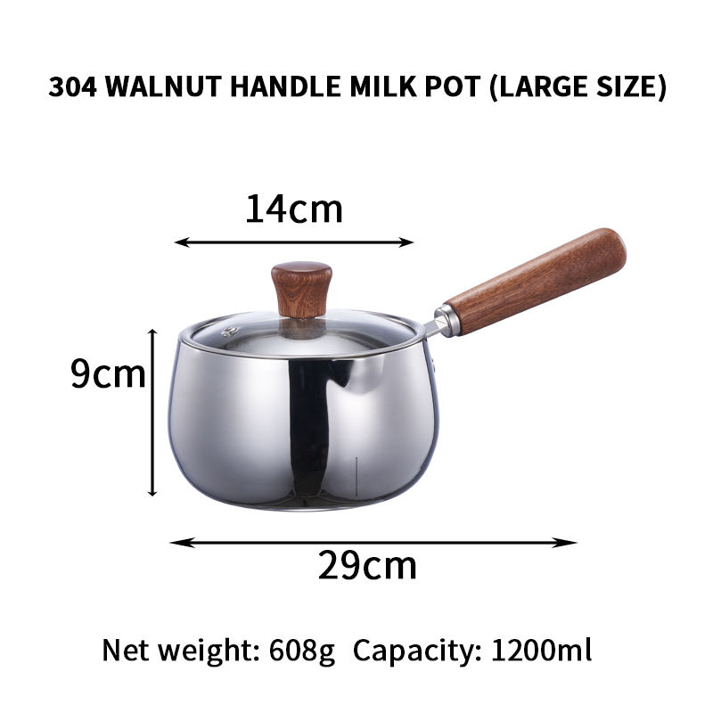 HC-Sapele หม้อนมด้ามไม้ขนาดเล็กสำหรับอาหารเด็ก (ใหญ่)