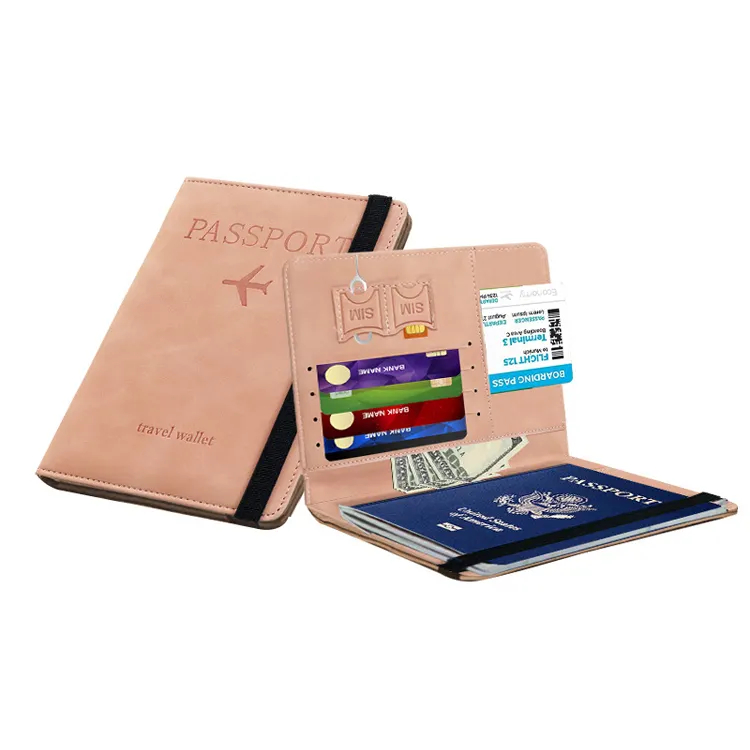 Copertina del passaporto in pelle Pu all'ingrosso più venduto portafoglio da viaggio con custodia per biglietti Slot per blocco del passaporto Rfid