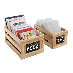 Juego <span class=keywords><strong>de</strong></span> 2 cajas <span class=keywords><strong>de</strong></span> libros rectangulares con acabado <span class=keywords><strong>de</strong></span> madera natural, cajas <span class=keywords><strong>de</strong></span> almacenamiento <span class=keywords><strong>de</strong></span> ropa anidadas con letreros y asas <span class=keywords><strong>de</strong></span> pizarra - Product Image 3