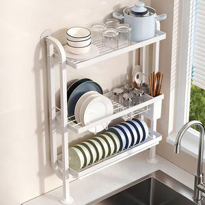 Égouttoir à vaisselle multifonction mural en acier à 2 niveaux, grand séchoir à vaisselle de cuisine sur évier - Product Image 3